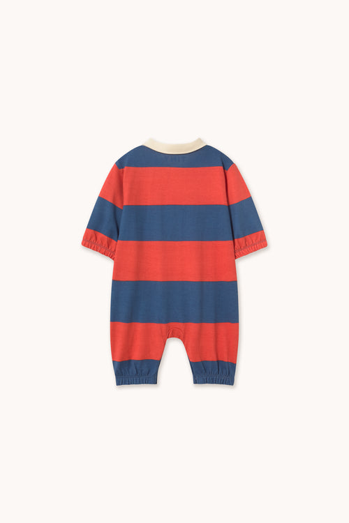 Tiny Cottons DARK RED STRIPES POLO ONE-PIECE Base dark red
