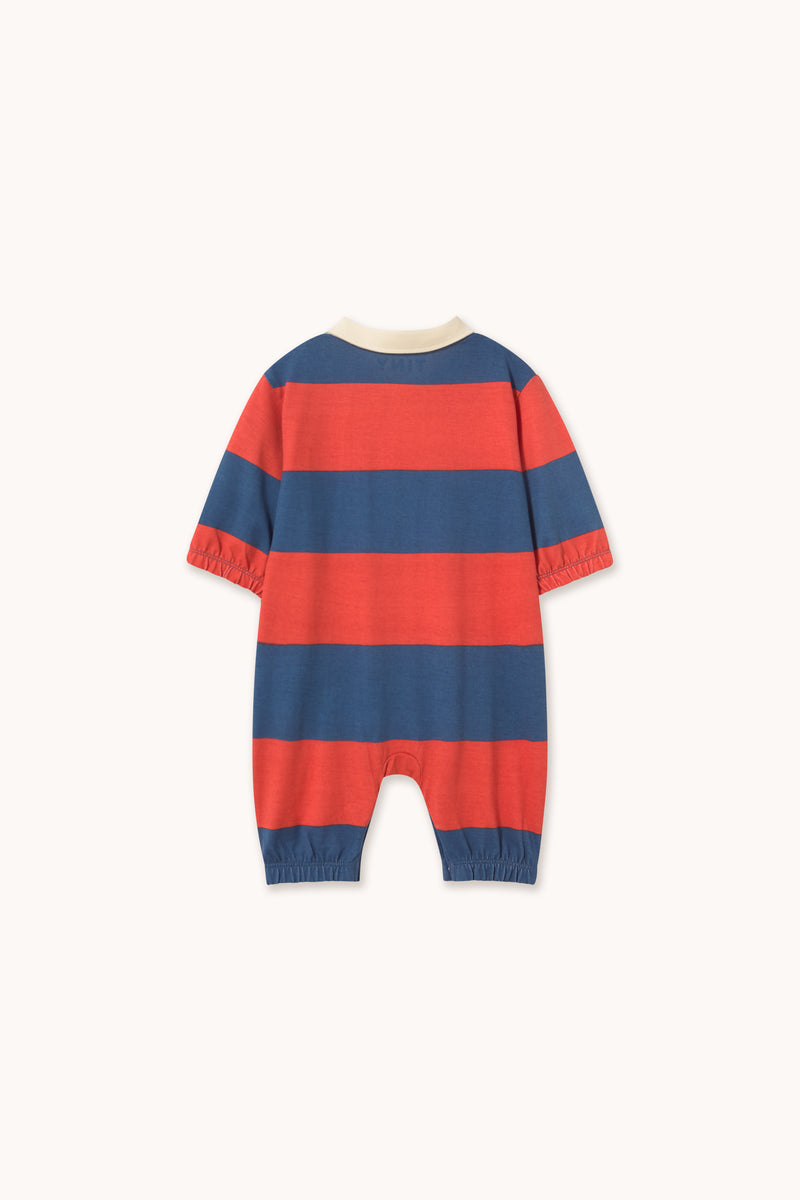 Tiny Cottons DARK RED STRIPES POLO ONE-PIECE Base dark red