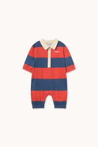 Tiny Cottons DARK RED STRIPES POLO ONE-PIECE Base dark red