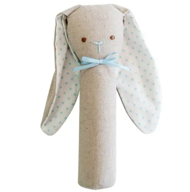 Alimrose Bunny Rattle & Squeaker Linen - Blue