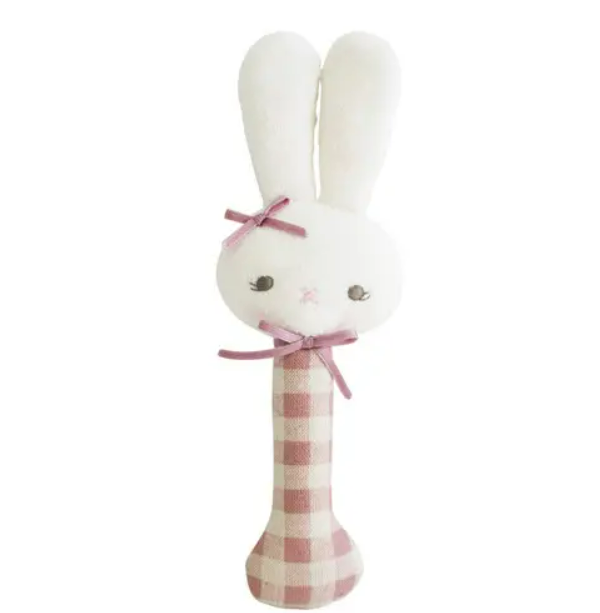 Alimrose Bunny Stick Rose Linen Check