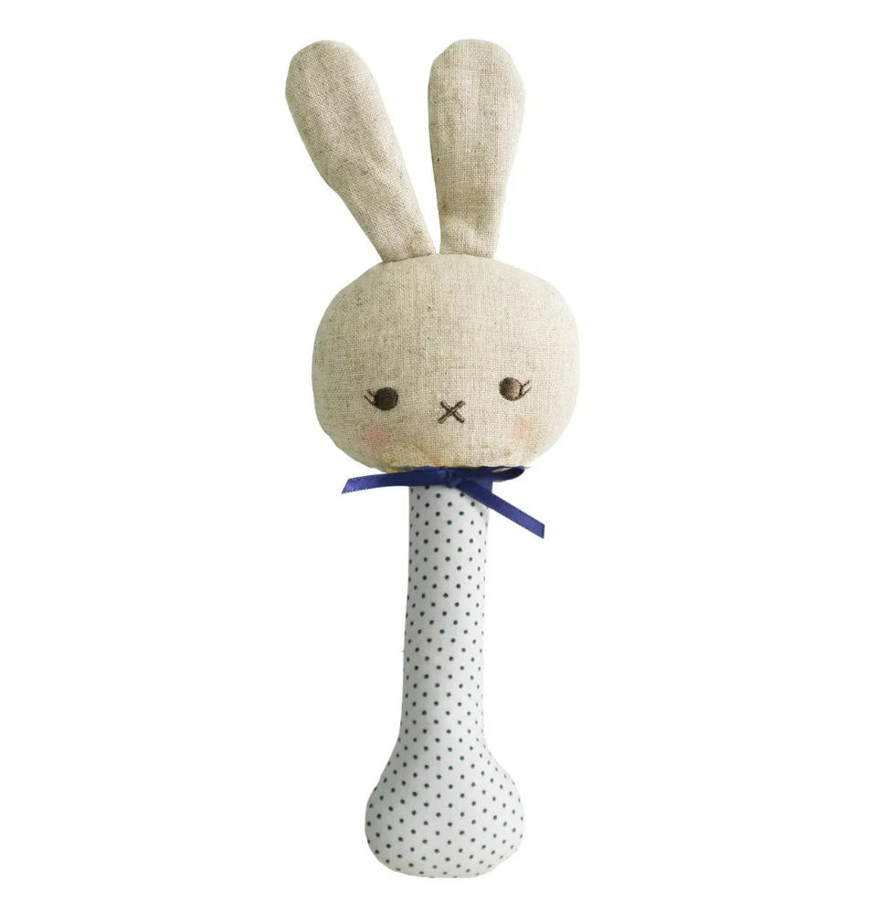 Alimrose Baby Bunny Stick Rattle Navy Spot