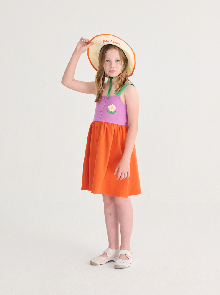 Bobo Choses Pixel Daisy color block woven dress