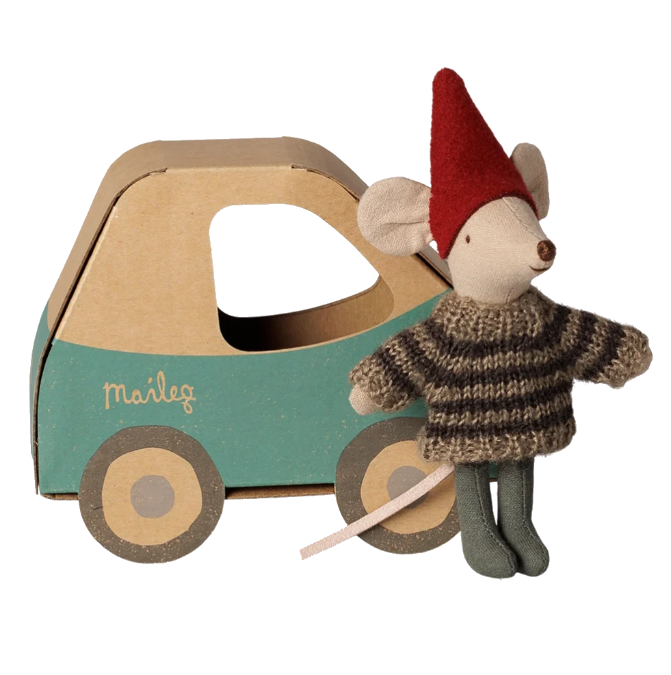 Maileg Christmas Mouse Little Brother in Car Box