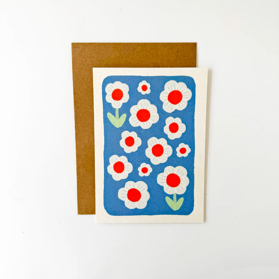 Florence Fry Greeting Card Blue -Flower Field