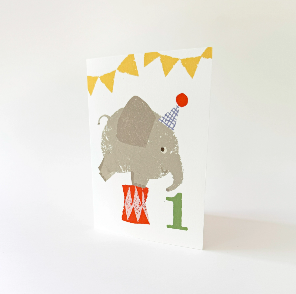 Florence Fry 1 Birthday Elephant Greeting Card