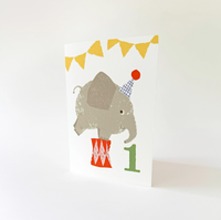 Florence Fry 1 Birthday Elephant Greeting Card