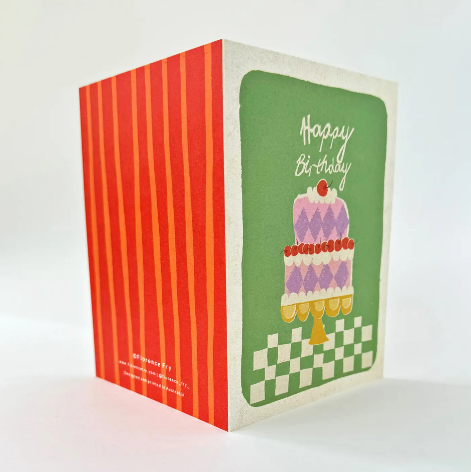 Florence Fry Happy Birthday Cake (Green)