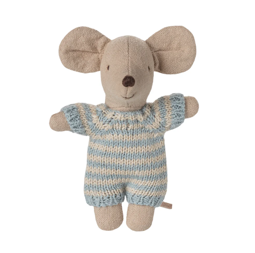Maileg Baby Mouse in Carry Cot Blue