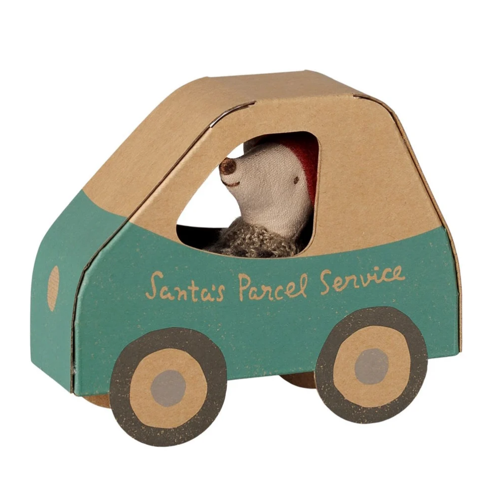 Maileg Christmas Mouse Little Brother in Car Box