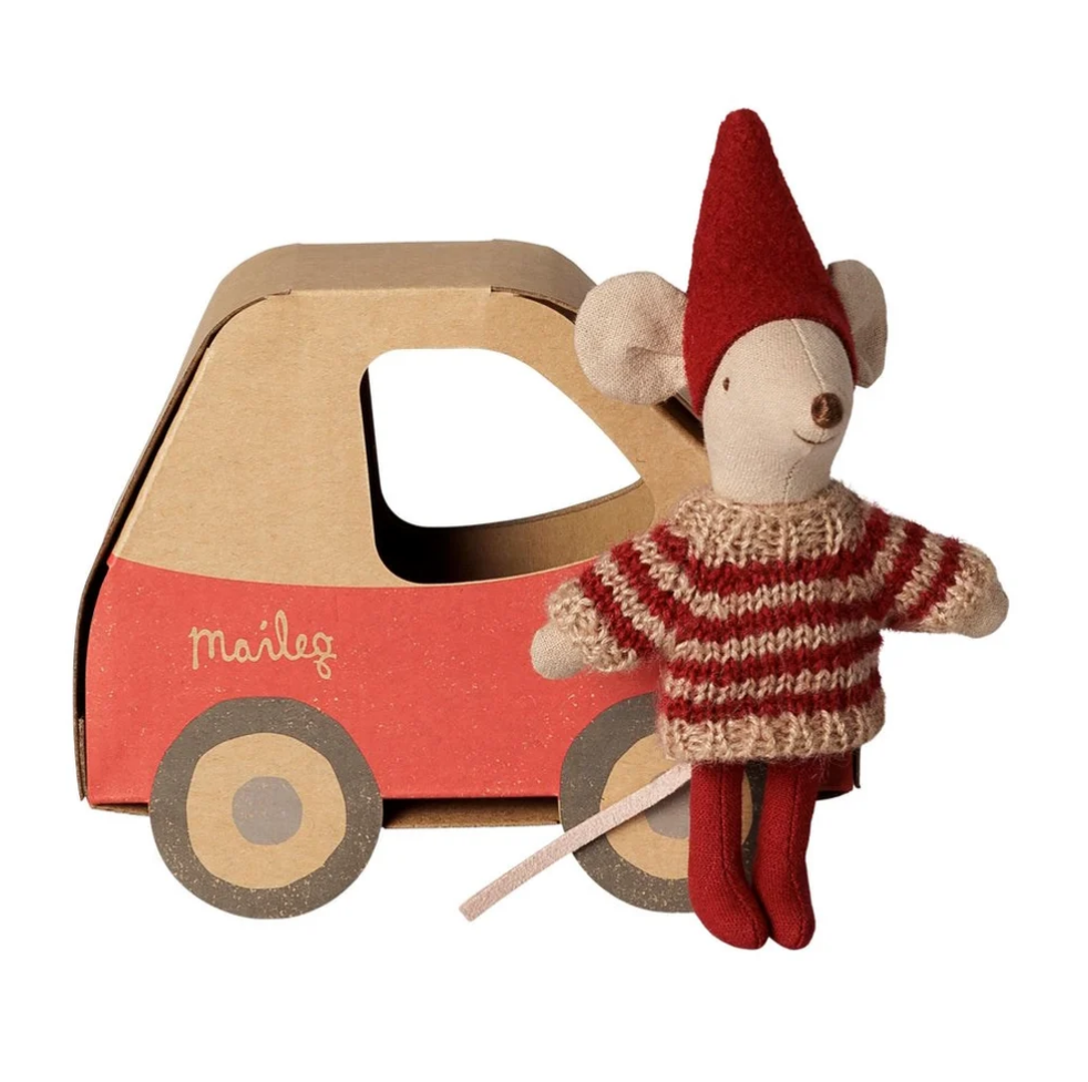 Maileg Christmas Mouse Little Sister in Car Box