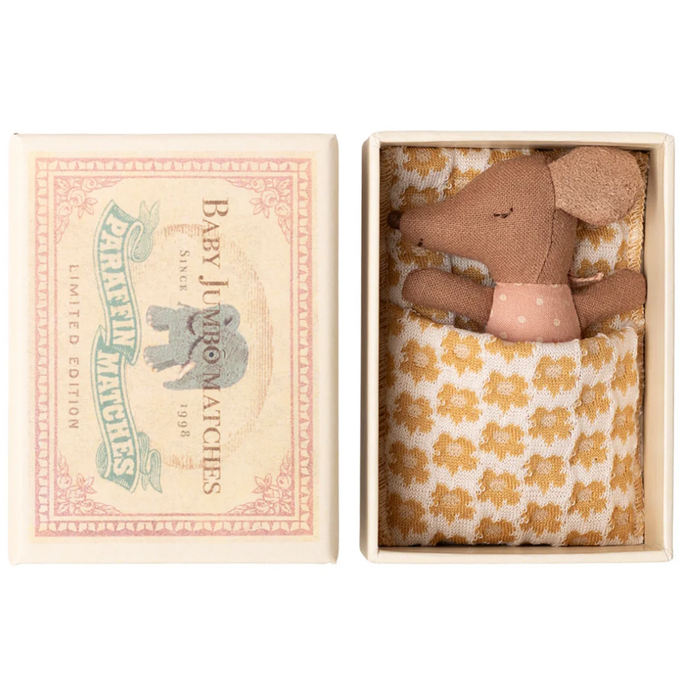 Maileg Sleepy Wakey Baby Mouse in Matchbox Rose 2025
