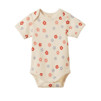 Nature Baby SHORT SLEEVE BODYSUIT Petite Flora Stamp Print