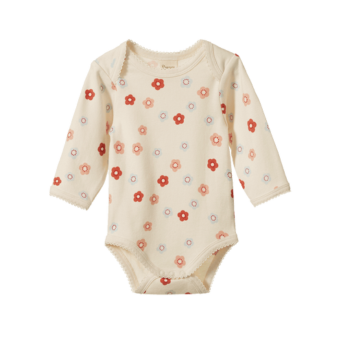Nature Baby SHORT SLEEVE BODYSUIT Petite Flora Stamp Print