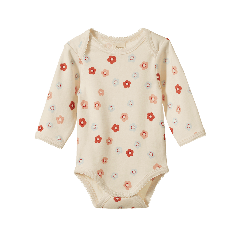 Nature Baby SHORT SLEEVE BODYSUIT Petite Flora Stamp Print