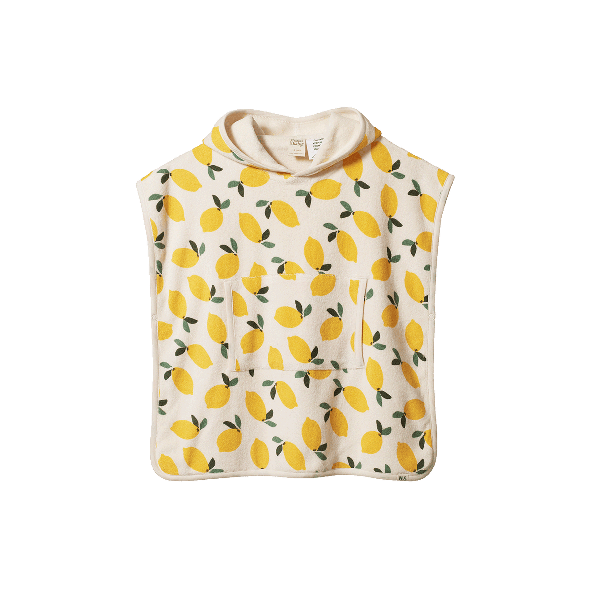 Nature Baby Organic Cotton Poncho Towel Lemon print Terry