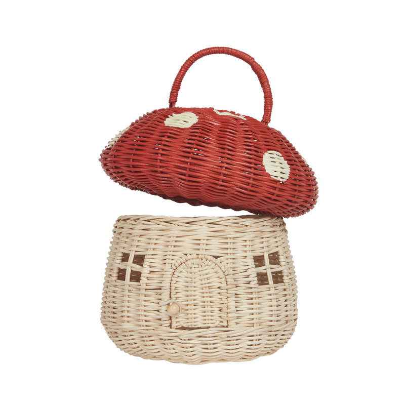 Olli Ella Rattan Mushroom Basket - Red