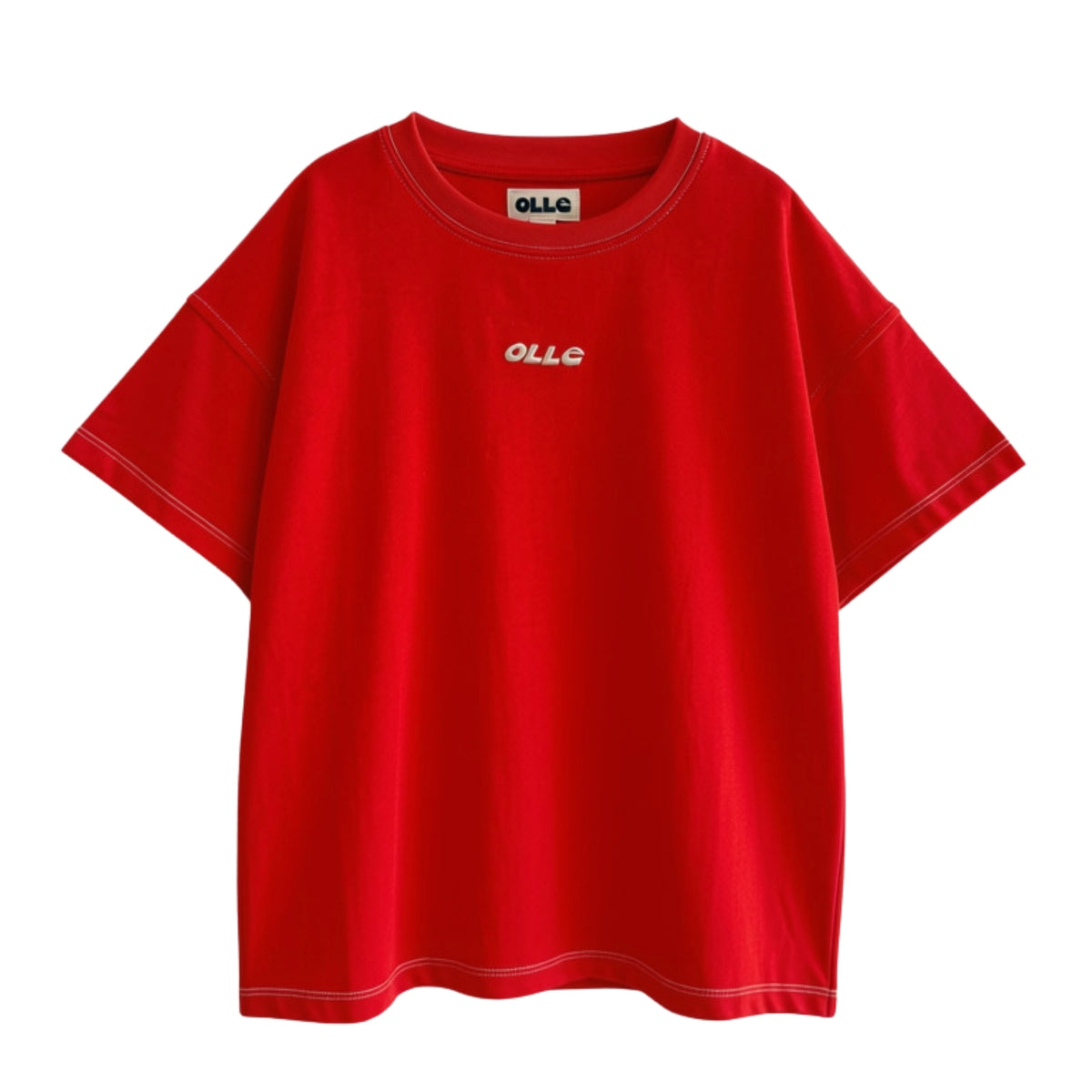 Olle Contrast Stitch Short Sleeve Tee Flame Red