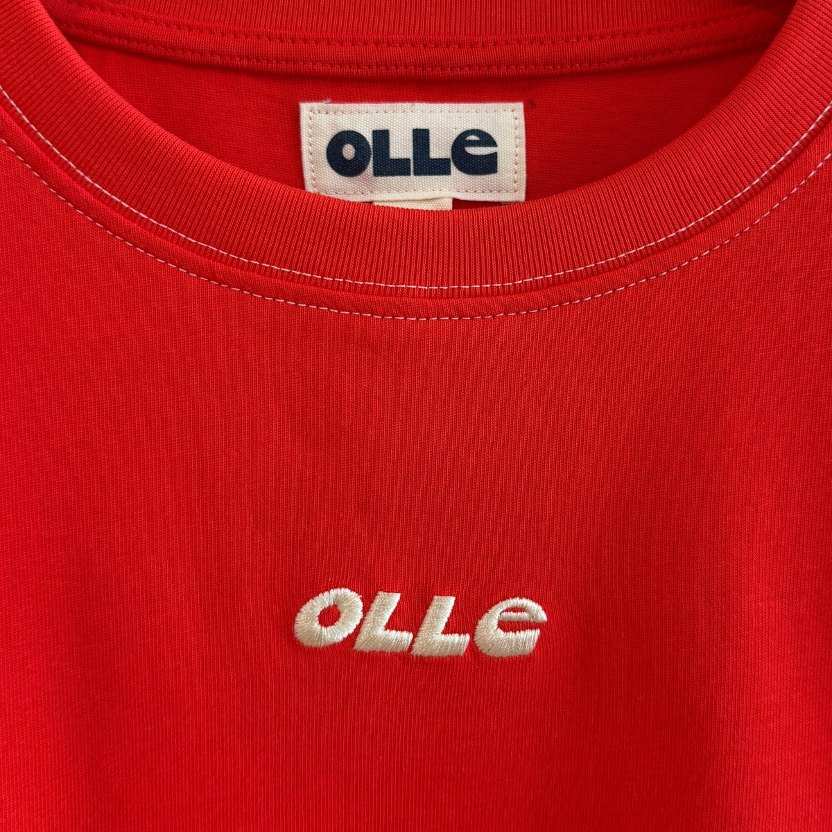 Olle Contrast Stitch Short Sleeve Tee Flame Red