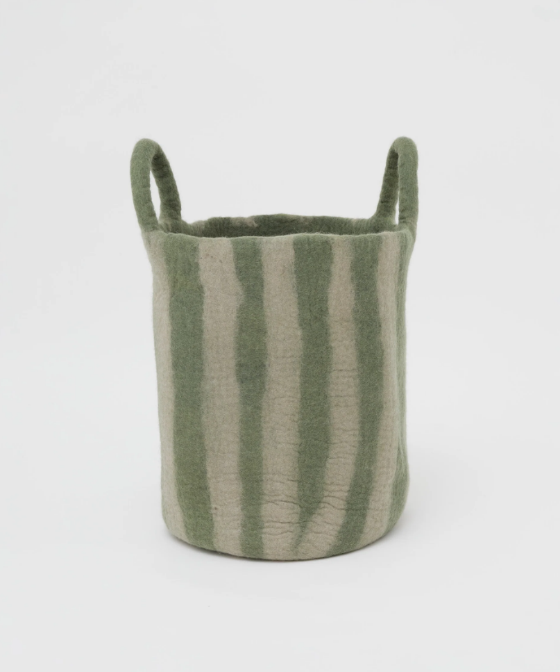 Phile Toy Basket in Green Stripe - Large
