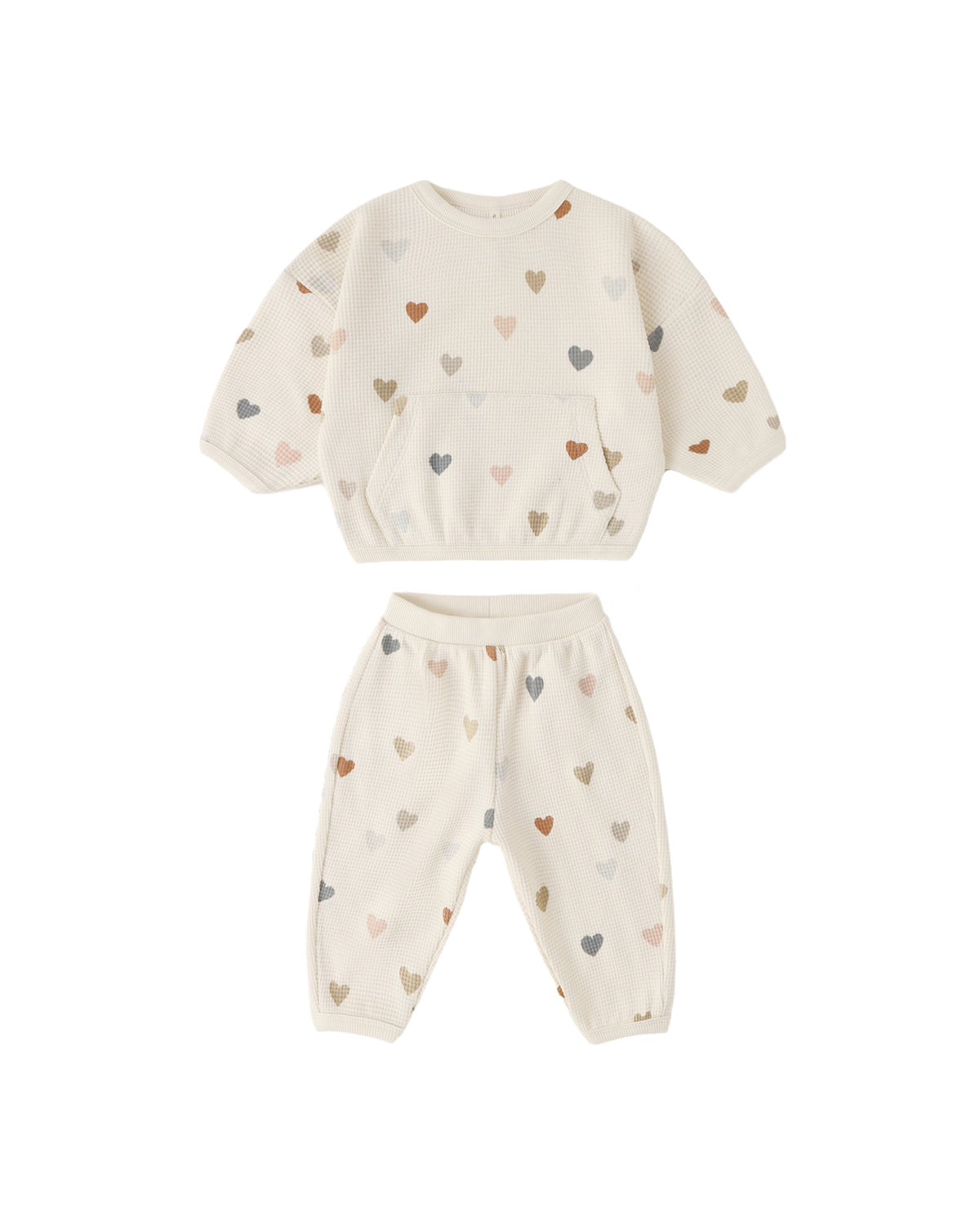 Quincy Mae Waffle Sweater Set Confetti Hearts - NATURAL