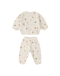 Quincy Mae Waffle Sweater Set Confetti Hearts - NATURAL