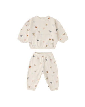Quincy Mae Waffle Sweater Set Confetti Hearts - NATURAL