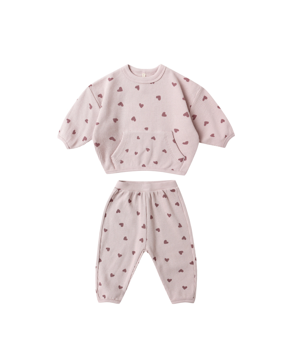 Quincy Mae Waffle Slouch Set Lilac Hearts