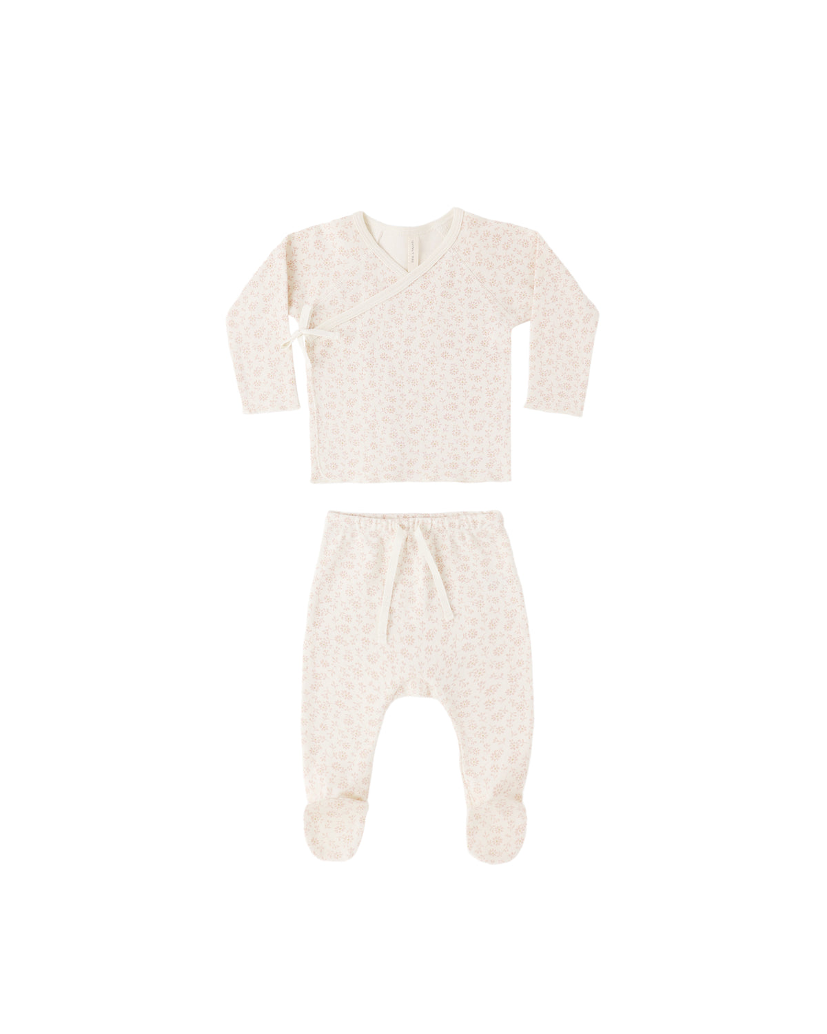 Quincy Mae Wrap Top + Footed Pant Set - Ditsy - IVORY