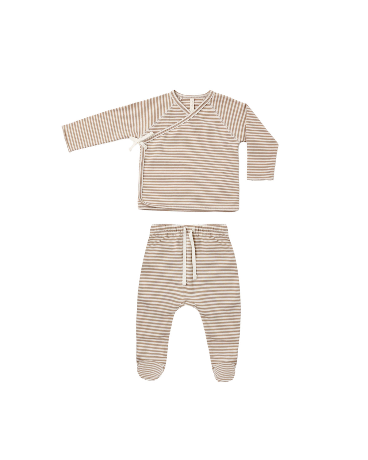Quincy Mae WRAP TOP + FOOTED PANT SET ALMOND STRIPE