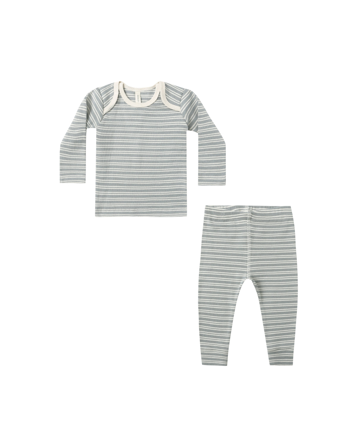 Quincy Mae RIBBED TEE + LEGGING SET || STEEL BLUE MICRO STRIPE