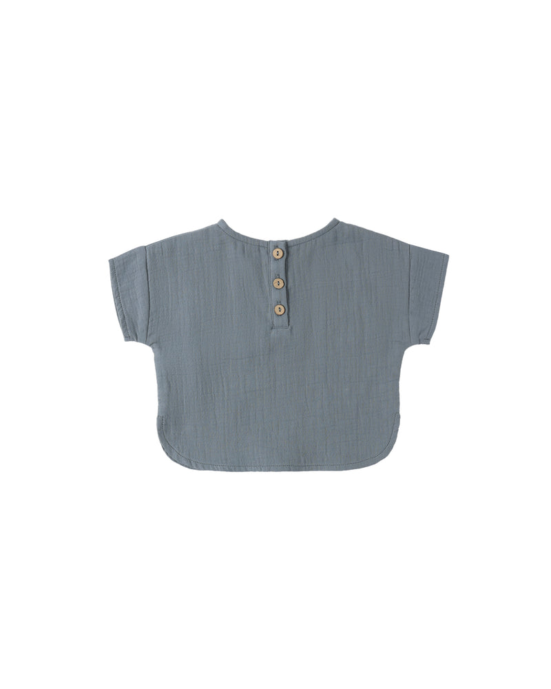 Quincy Mae Woven Boxy Top - Ocean