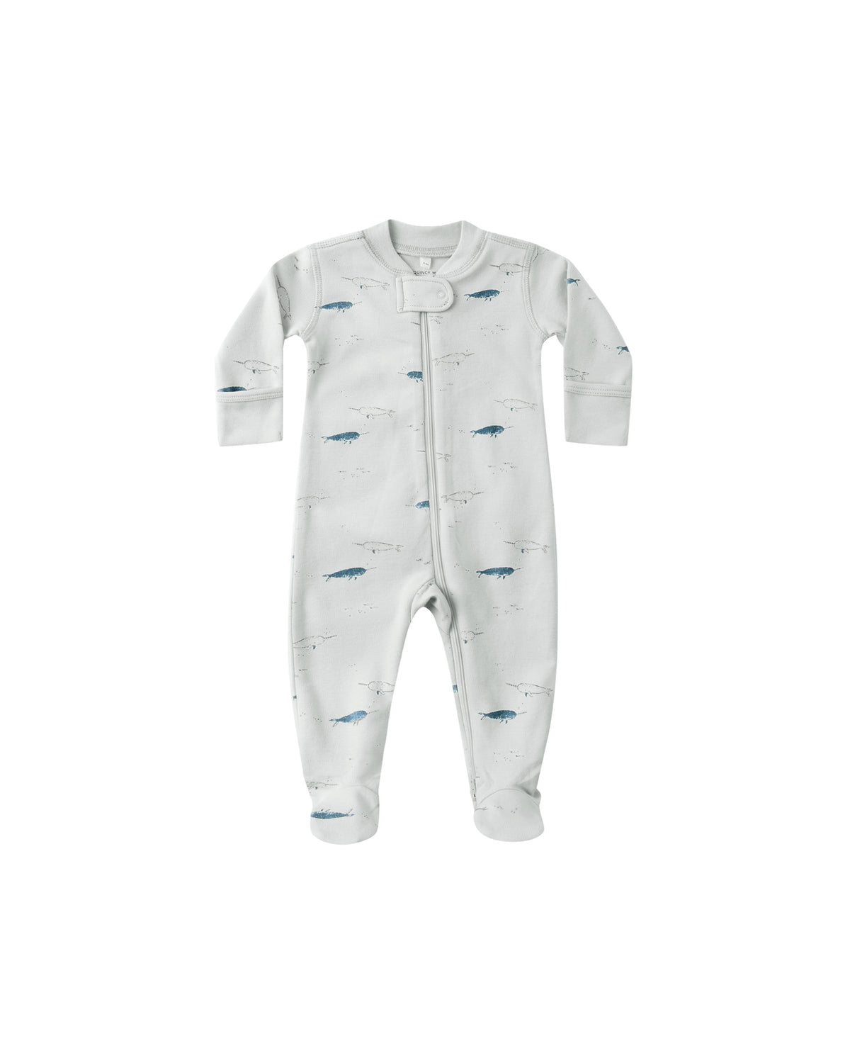 Quincy Mae Zip Long Sleeve Zipper Footie - Narwhals - Blue