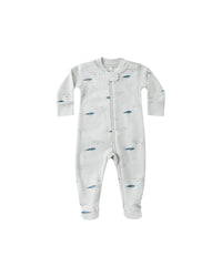 Quincy Mae Zip Long Sleeve Zipper Footie - Narwhals - Blue