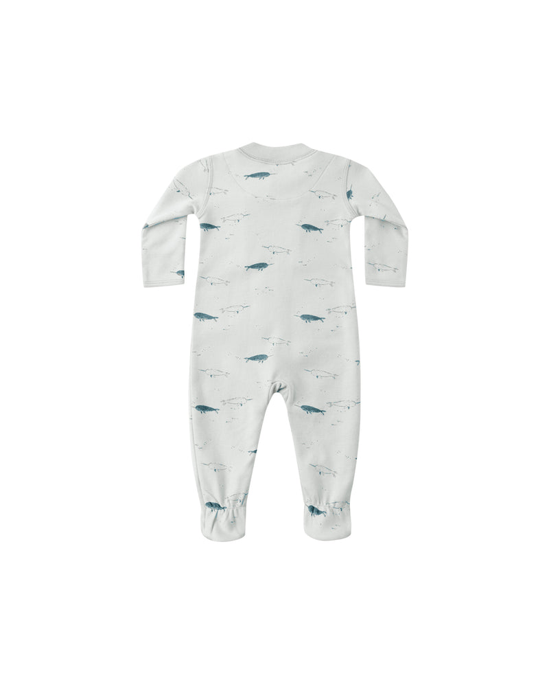Quincy Mae Zip Long Sleeve Zipper Footie - Narwhals - Blue