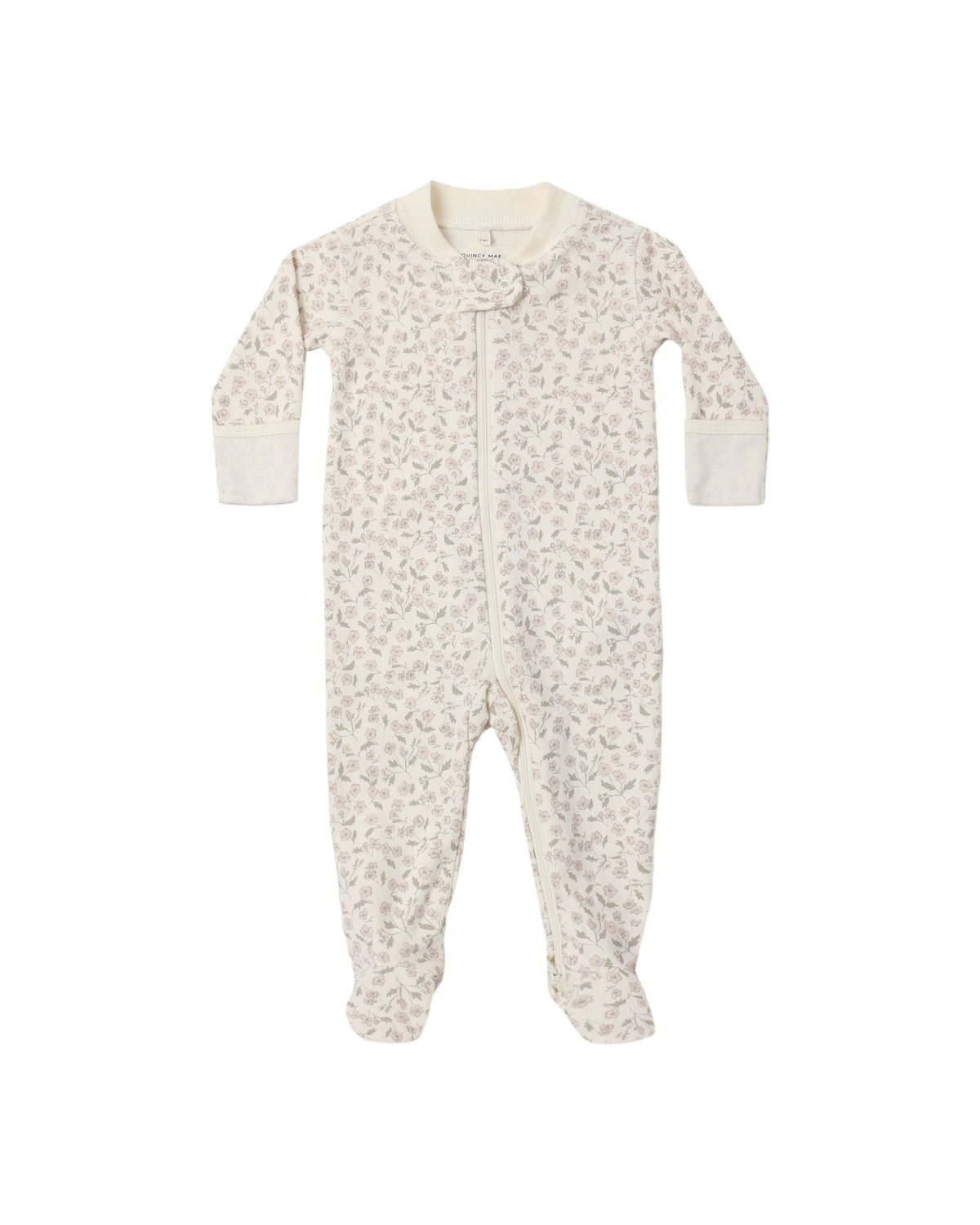Quincy Mae ZIP LONG SLEEVE SLEEPER FOOTIE FLORET - IVORY