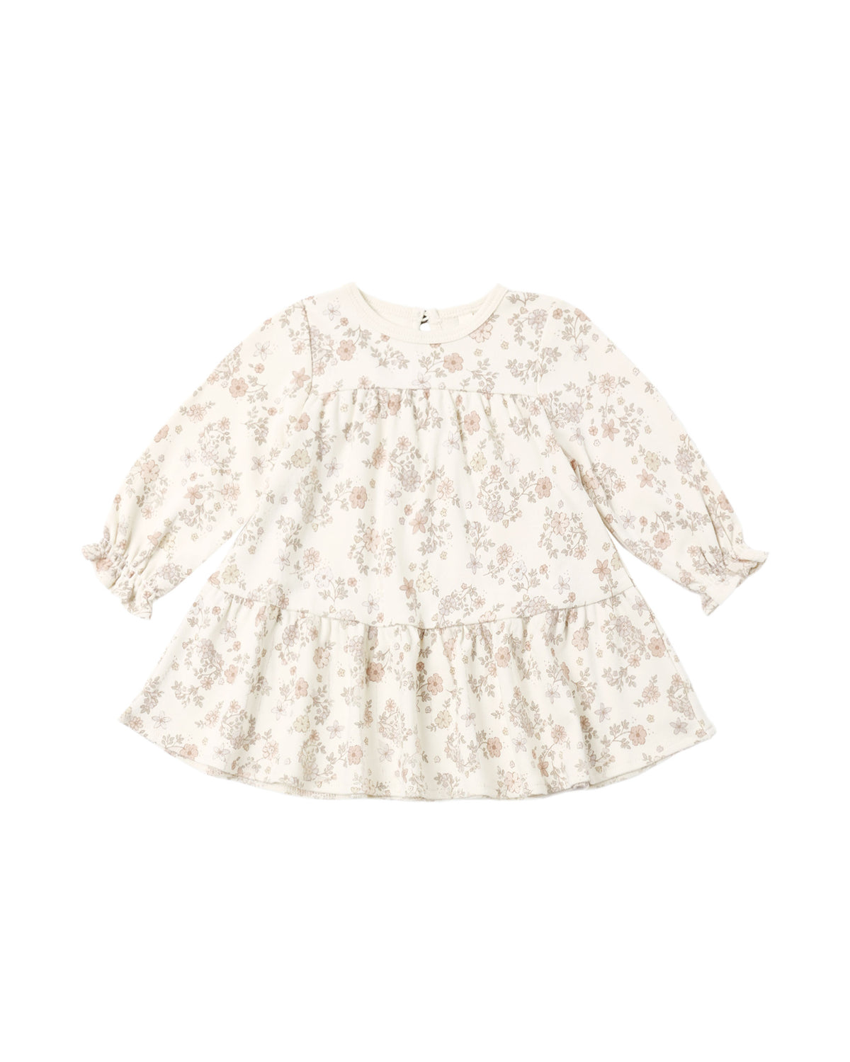 Quincy Mae TIERED JERSEY DRESS FLORAL VINE - NATURAL