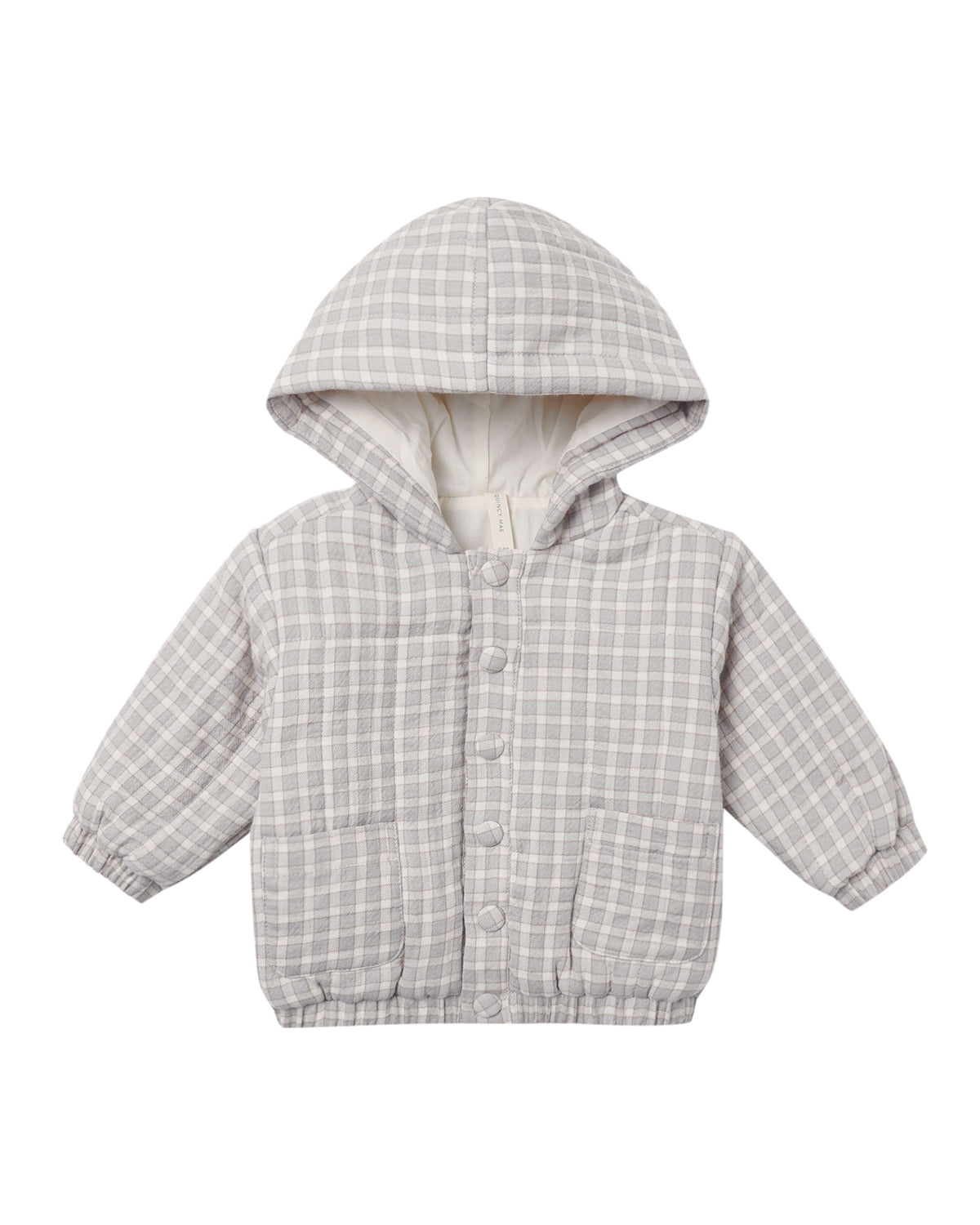 Quincy Mae HOODED WOVEN JACKET BLUE GINGHAM - CLOUD