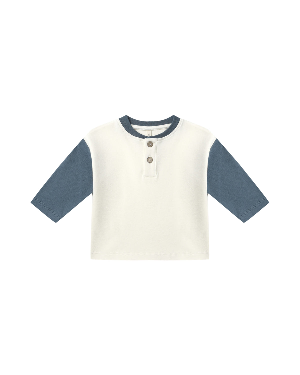 Quincy Mae Long Sleeve Henley Tee - Ocean/Ivory