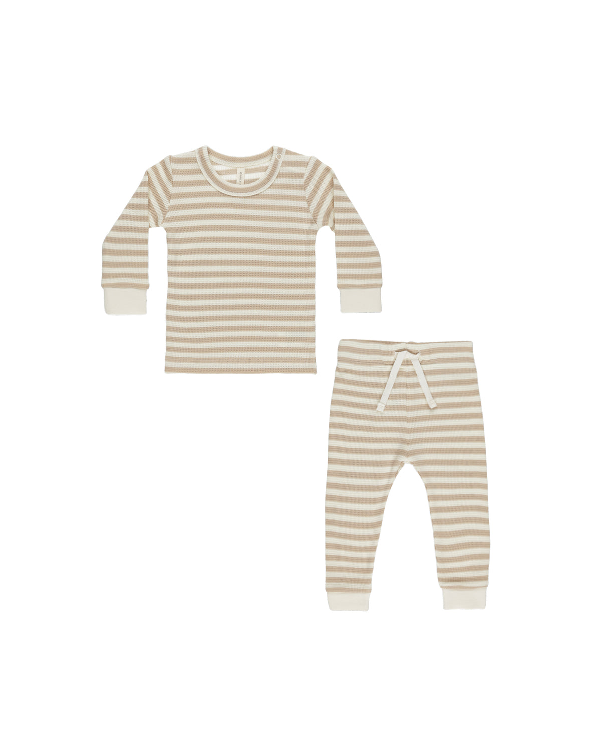 Quincy Mae Waffle Top + Pant Set - Oak Stripe
