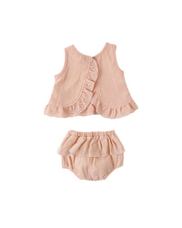 Quincy Mae Ruffled Tulip Top + Bloomer Set - Melon