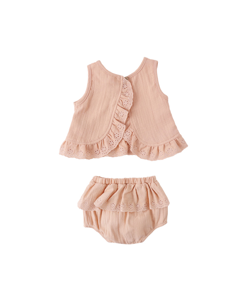 Quincy Mae Ruffled Tulip Top + Bloomer Set - Melon