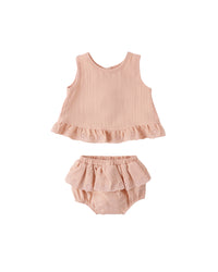 Quincy Mae Ruffled Tulip Top + Bloomer Set - Melon