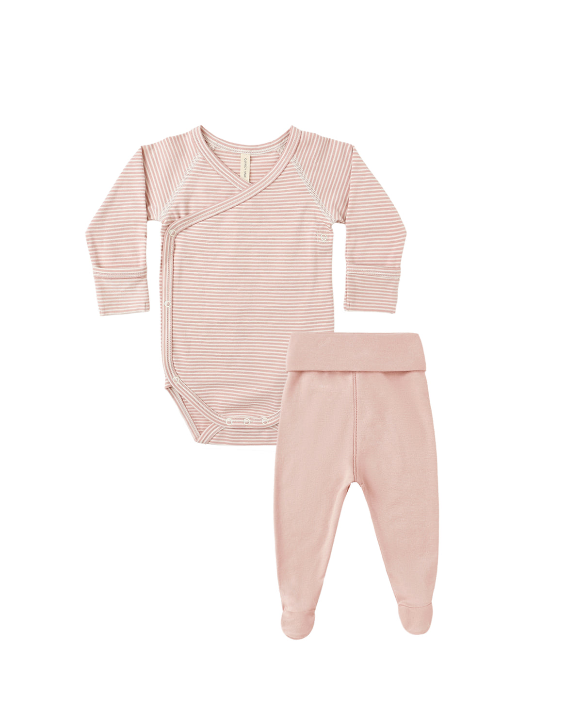 Quincy Mae SIDE SNAP BODYSUIT + PANT SET || ROSE MICRO STRIPE