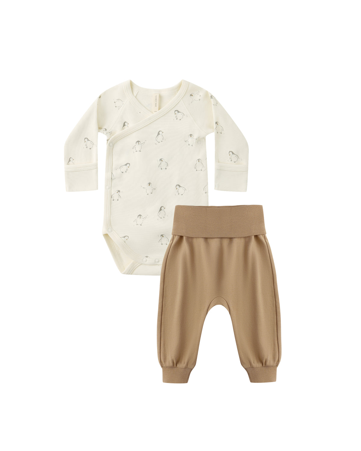 Quincy Mae Side Snap Bodysuit and Pant Set - Penguins - Gold