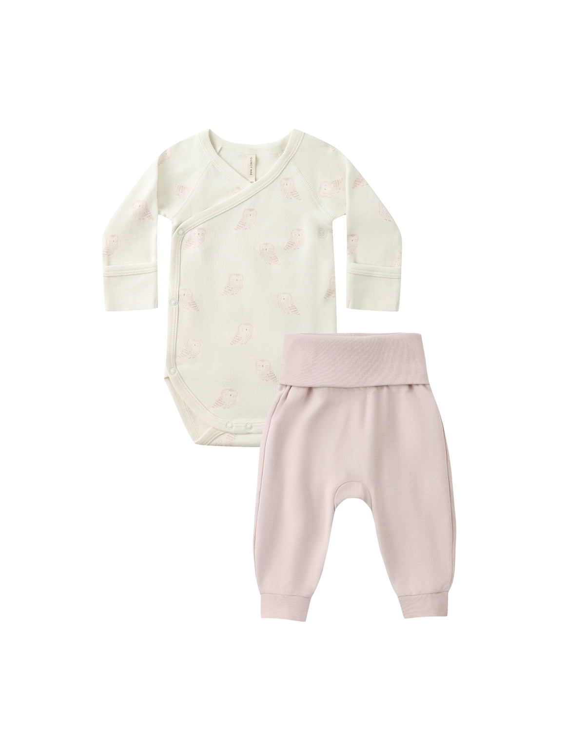 Quincy Mae Side Snap Bodysuit and Pant Set Snow Owl - Lilac