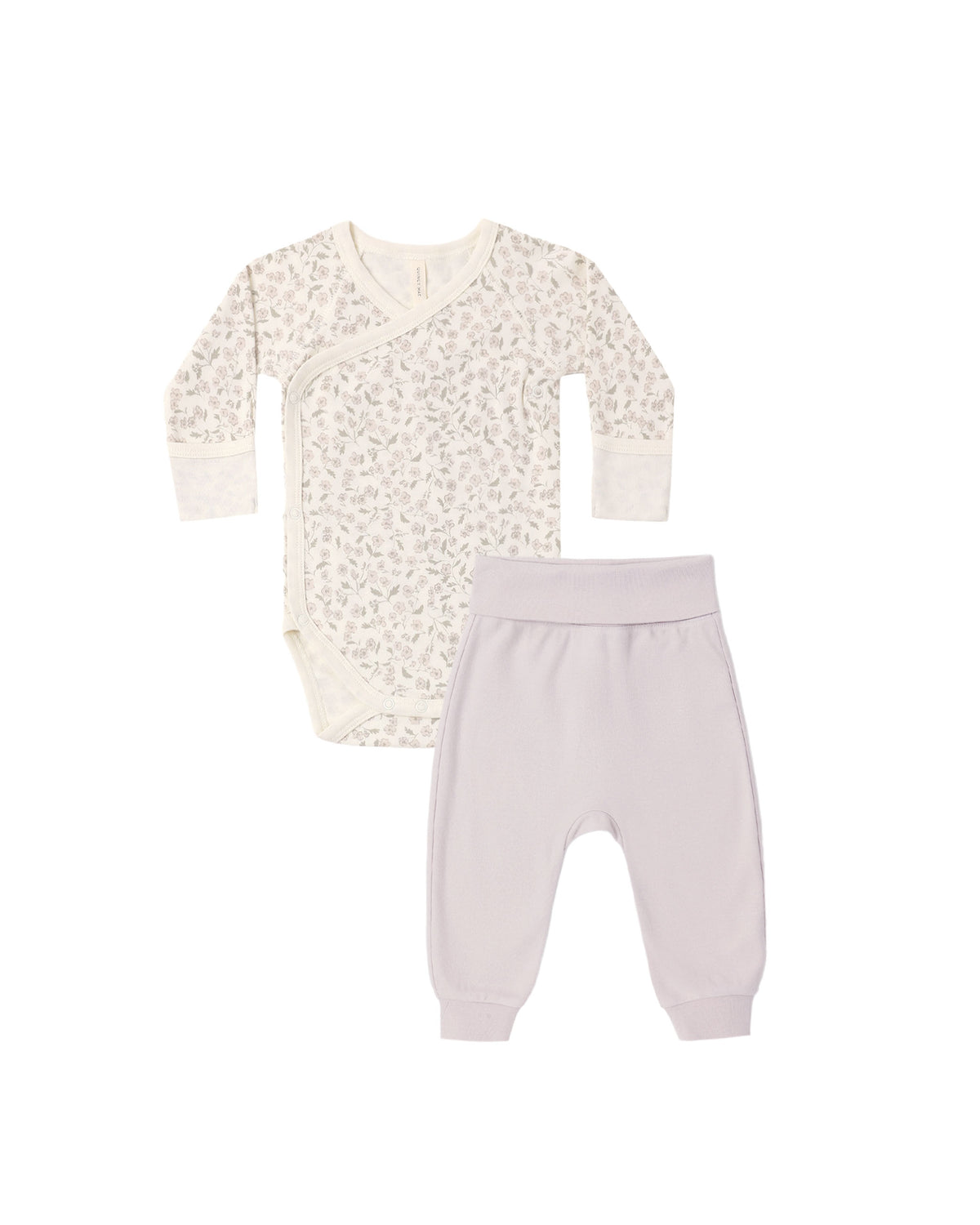 Quincy Mae SIDE SNAP BODYSUIT + PANT SET FLORET - LILAC
