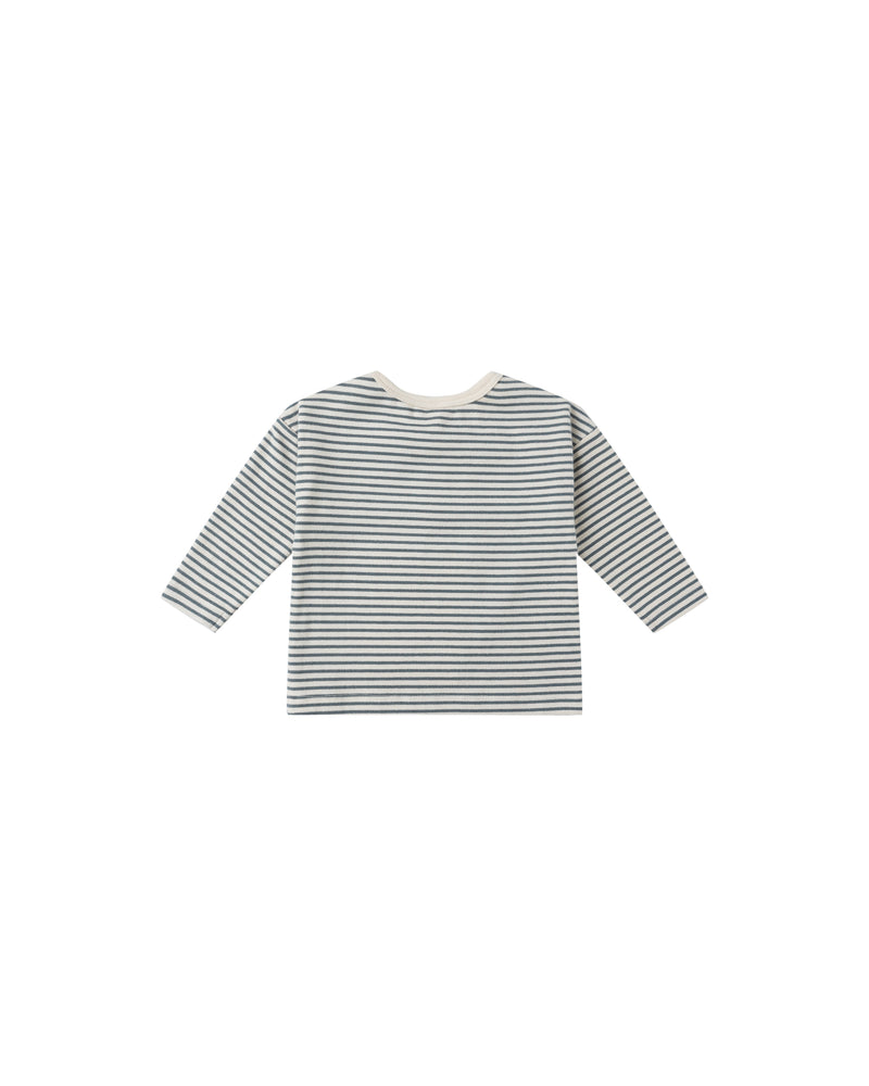 Quincy Mae Long Sleeve Tee Ocean Micro Stripe