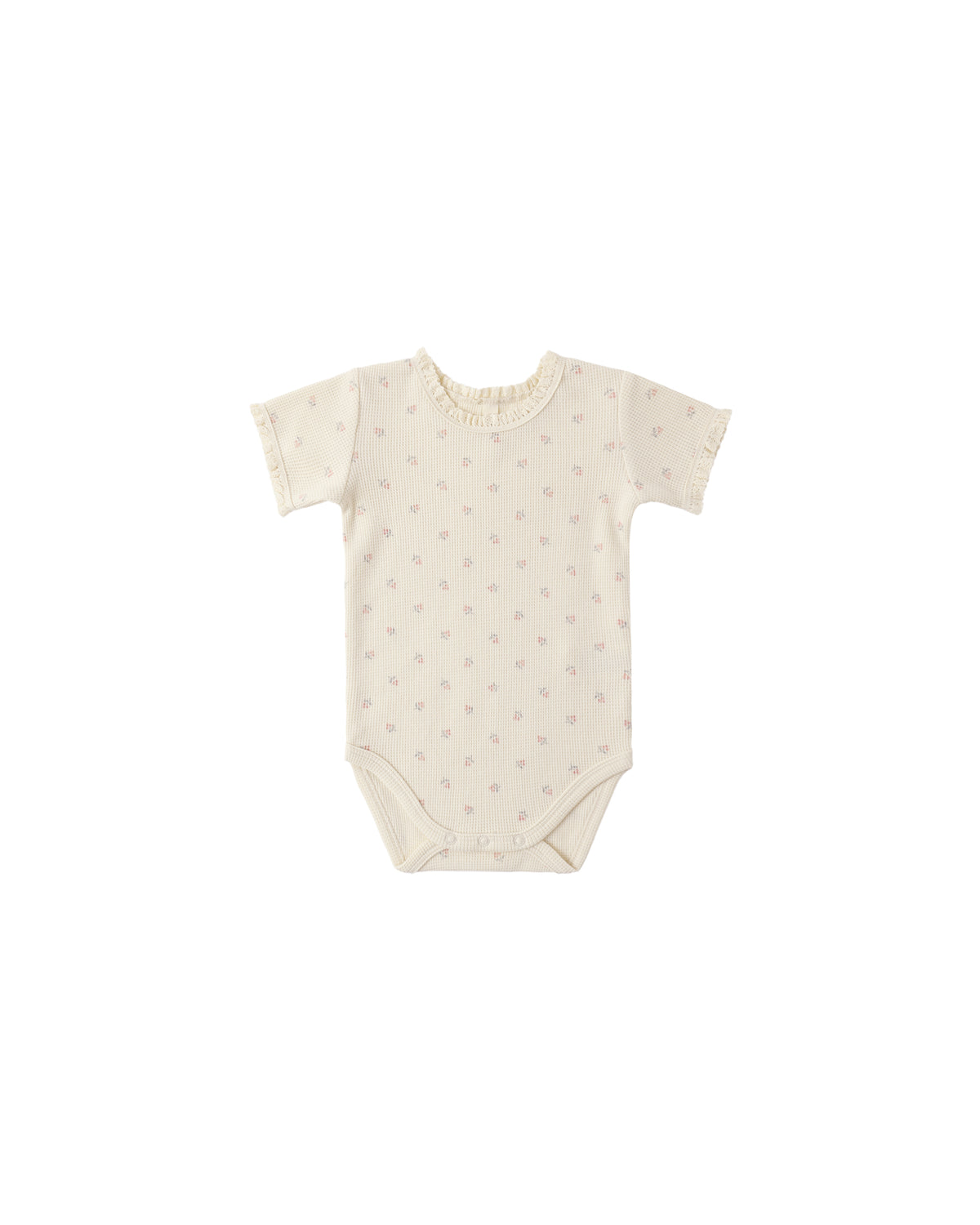 Quincy Mae Short Sleeve Waffle Bodysuit - Mauve Ditsy - NATURAL