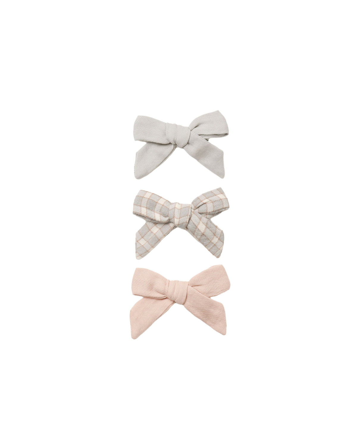 Quincy Mae BOW W. CLIP, SET OF 3 CLOUD, BLUE GINGHAM, DUSTY ROSE